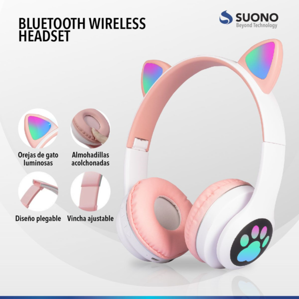 SUONO AYV0101 Auricular inalambrico bluetooth oreja gatito violeta - Image 3